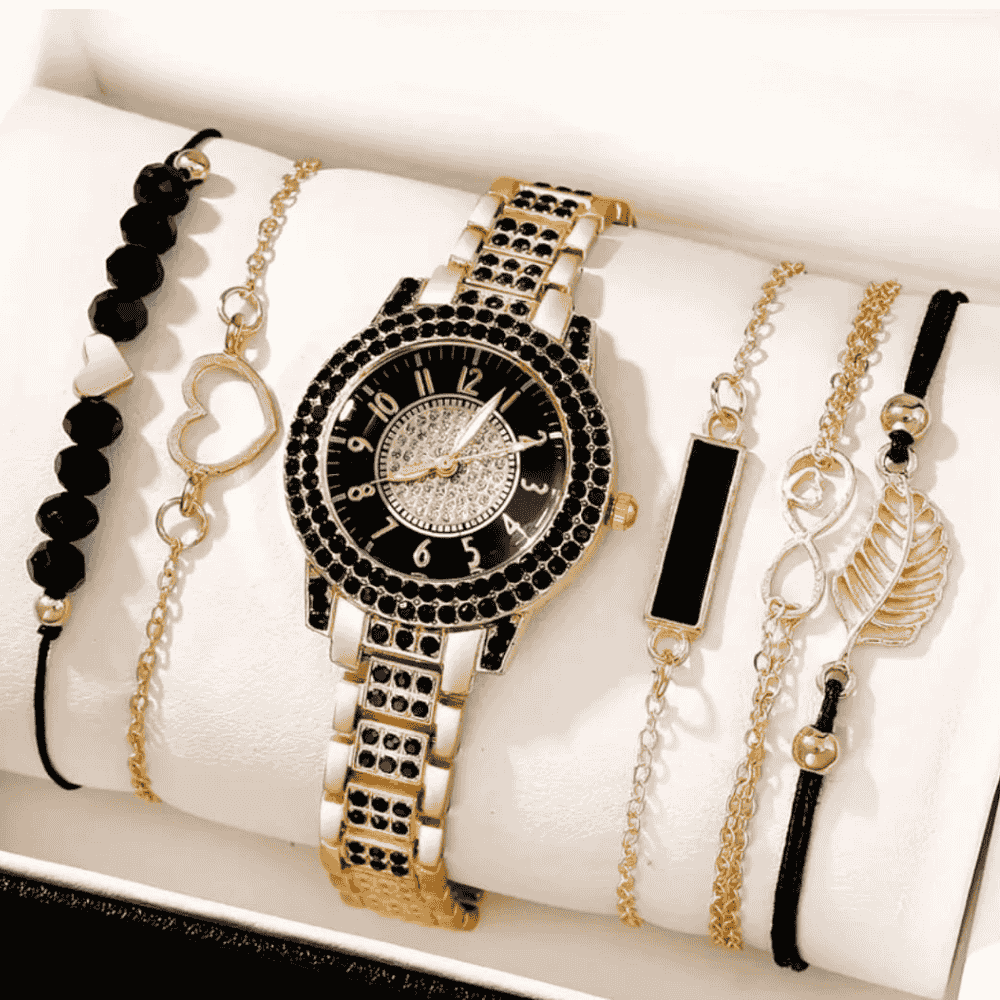 Front view of full watch and bracelet set