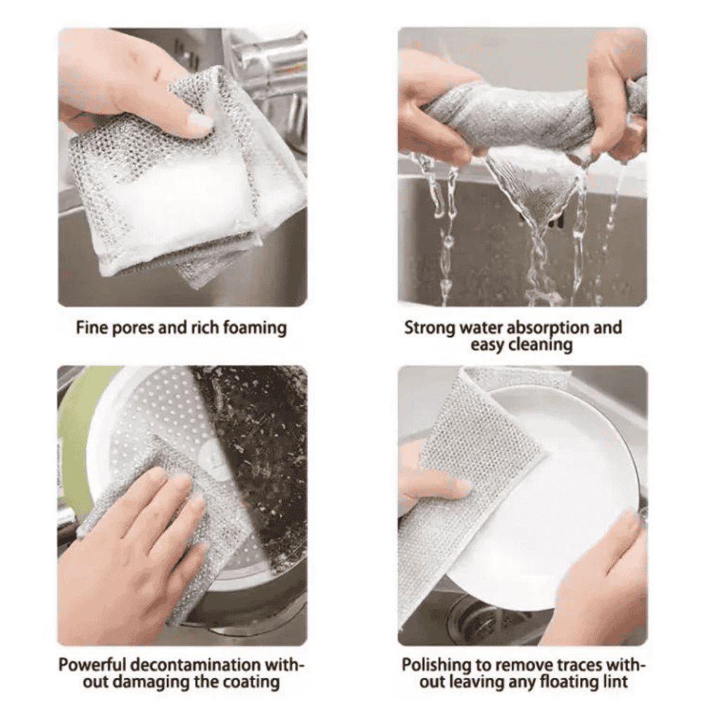 Scrubbing pots and pans with the dishcloth