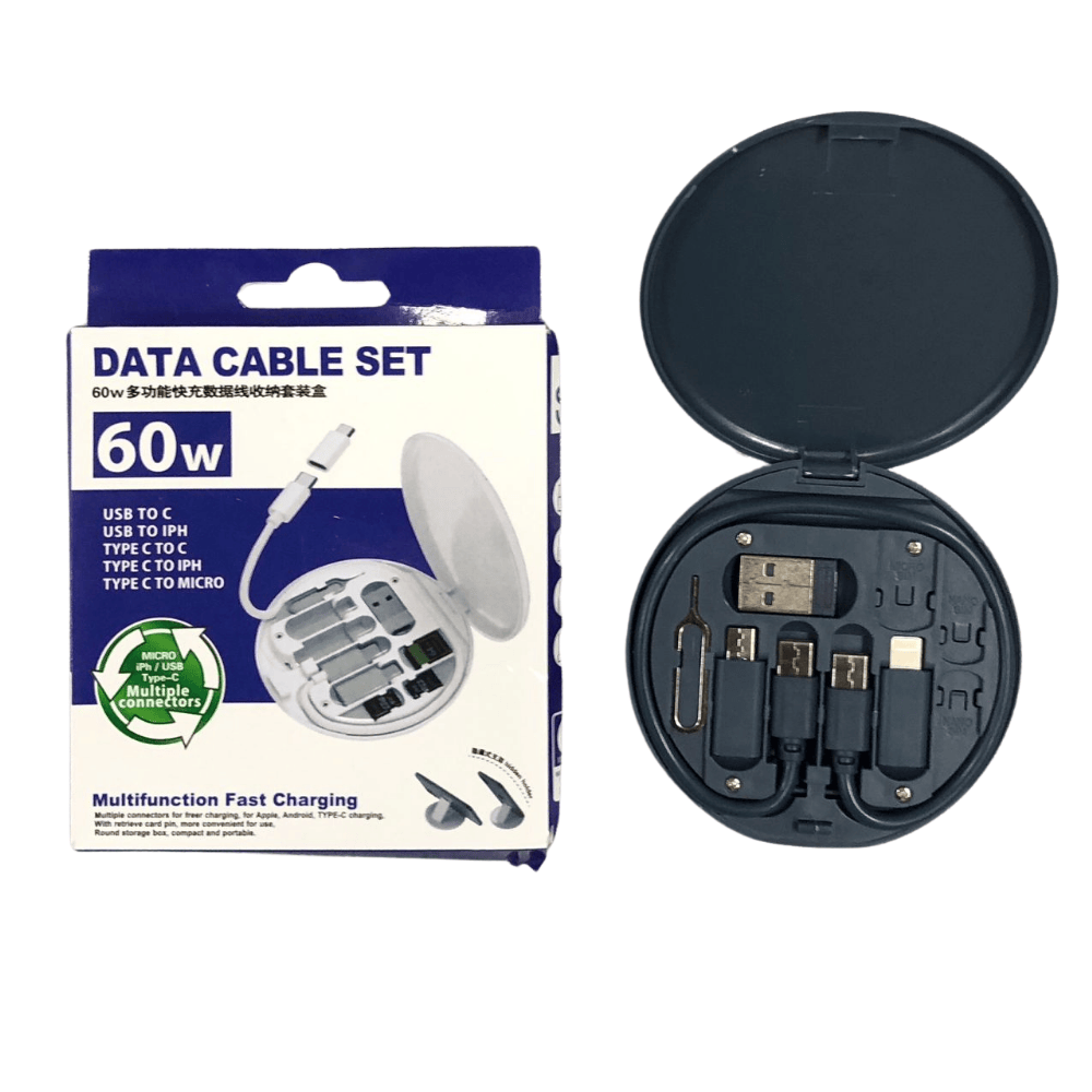 Pack of 2 - Multifunctional Data Cable Set 60W – 5-in-1 Fast Charging Kit with Type-C
