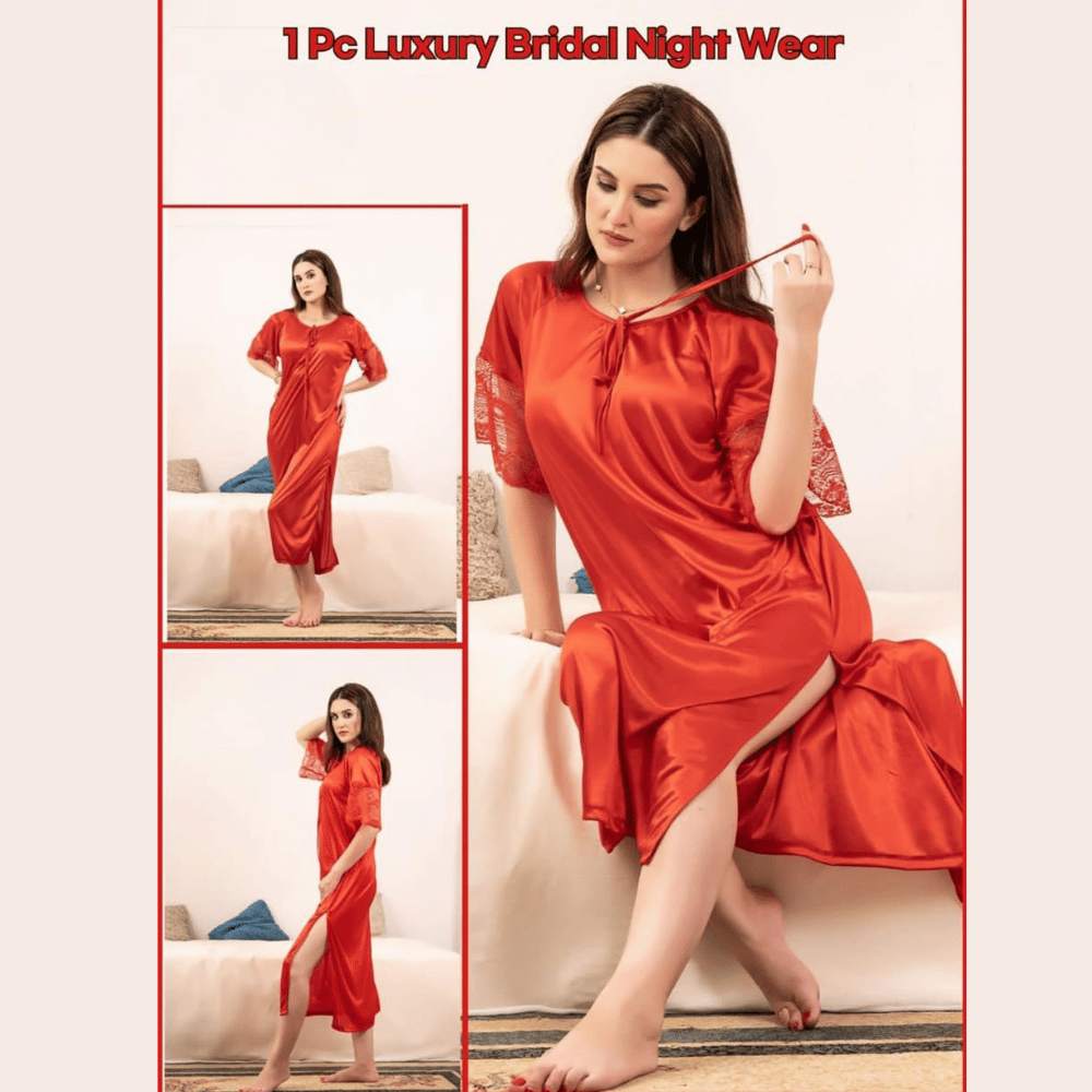 closeup-view of 1-piece luxury bridal nightwear in red color