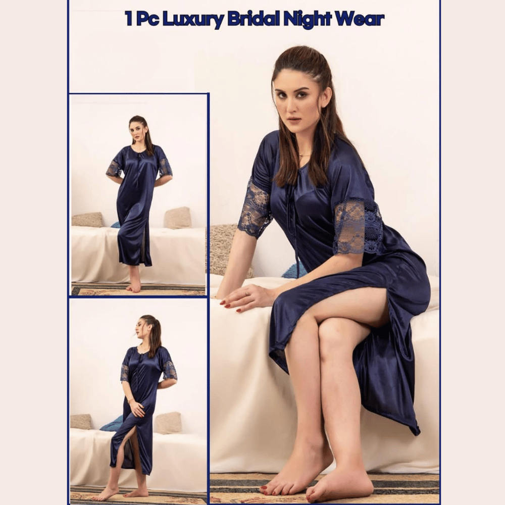 closeup-view of 1-piece luxury bridal nightwear in blue color