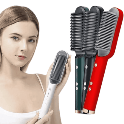 Model showcasing all four color variants of the hair styler