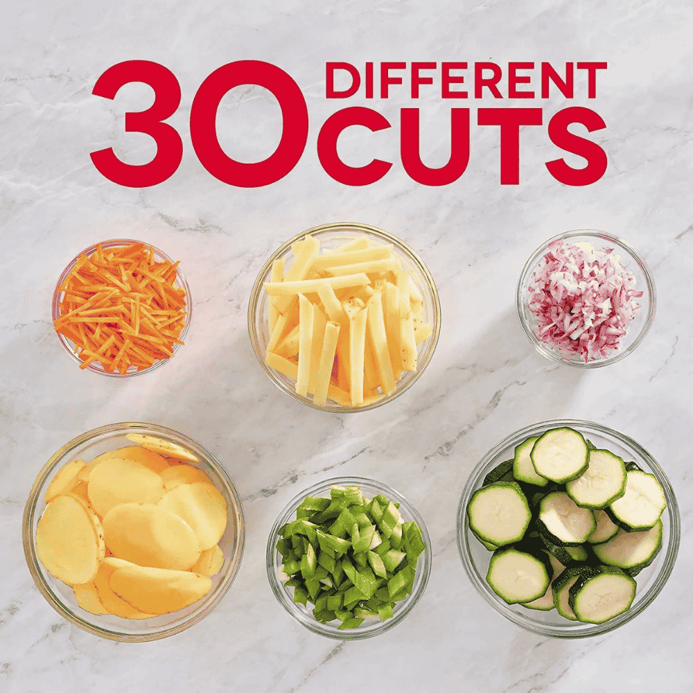 Display showing 30 different slicing styles available with cutter
