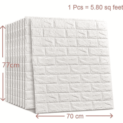 Front and side view of 3D brick wall sticker with measurements