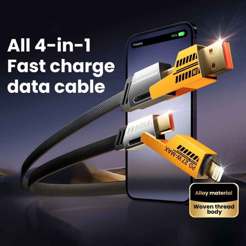4 in 1 Extreme Fast Charge Data Cable – Black | Long-Lasting & Durable