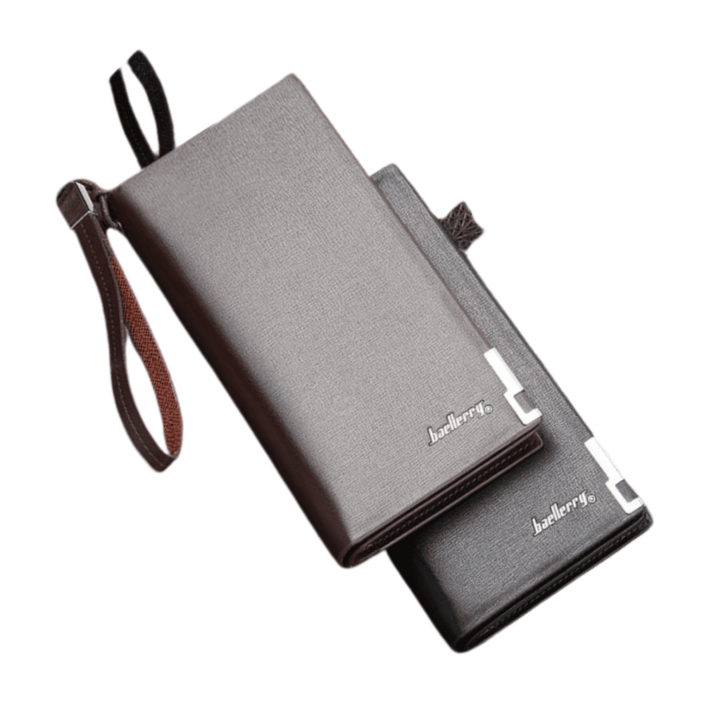 Top to bottom angled view of BAELLERRY grey long wallet