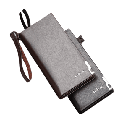 Top to bottom angled view of BAELLERRY grey long wallet