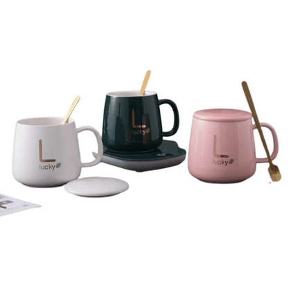  Multiple color variants of the coffee cup warmer displayed side by side.