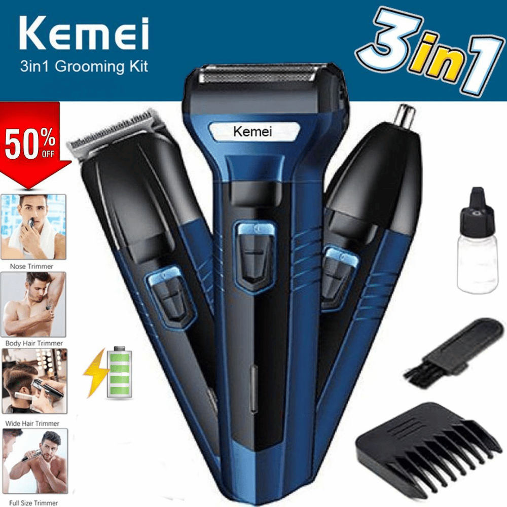accessories-kemei-3in1-electric-hair-removal-mens-shaver full grooming kit