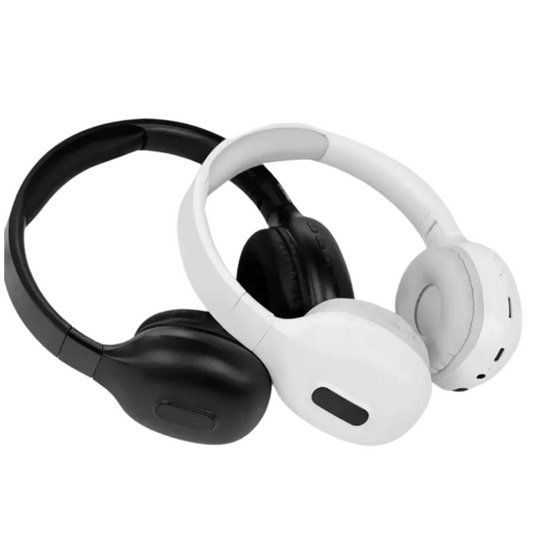 Side front view of Air Max 2 black and white wireless headphone