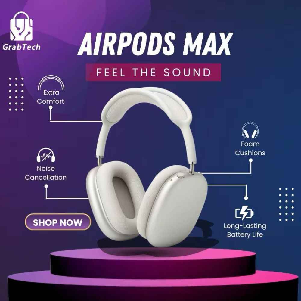 AirPods Max Platinum Headphones – Premium Sound with Carry Case & Cable