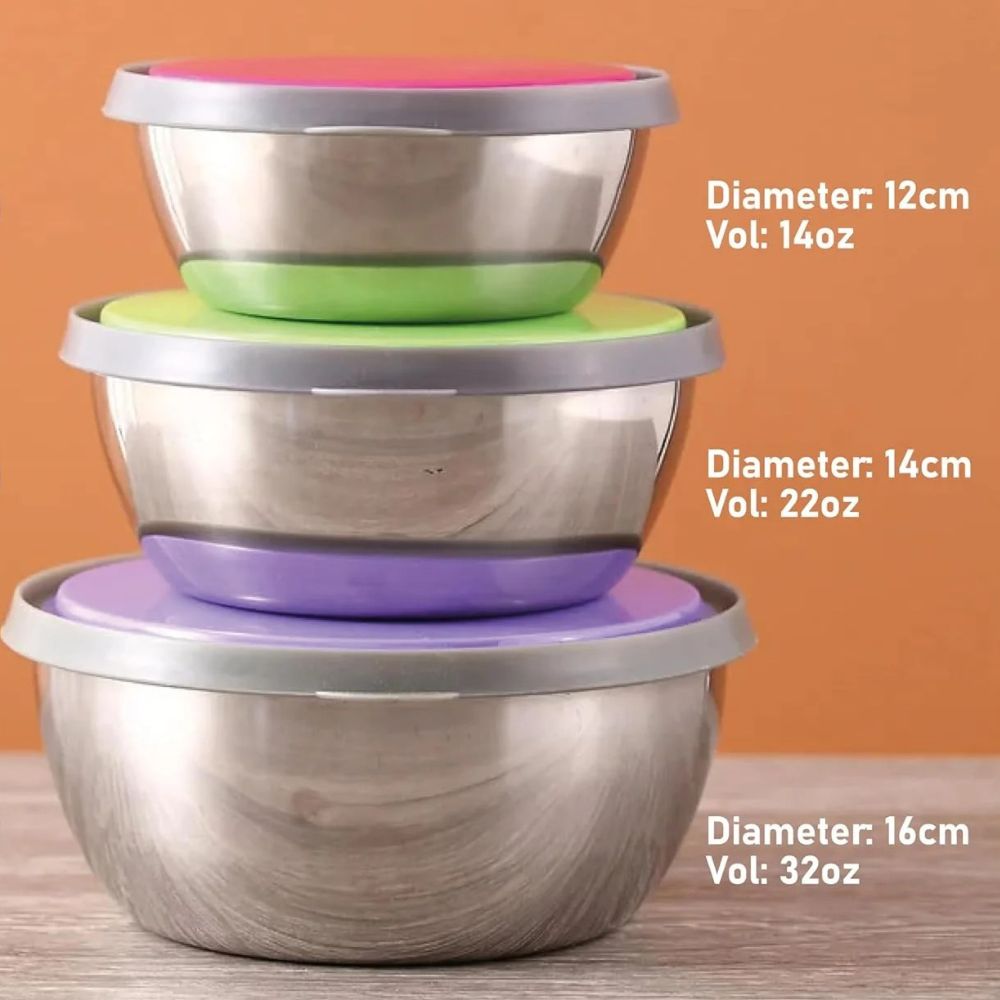 Round Stainless Steel Food Bowls with Lids – Side View | ShopFirst.pk
