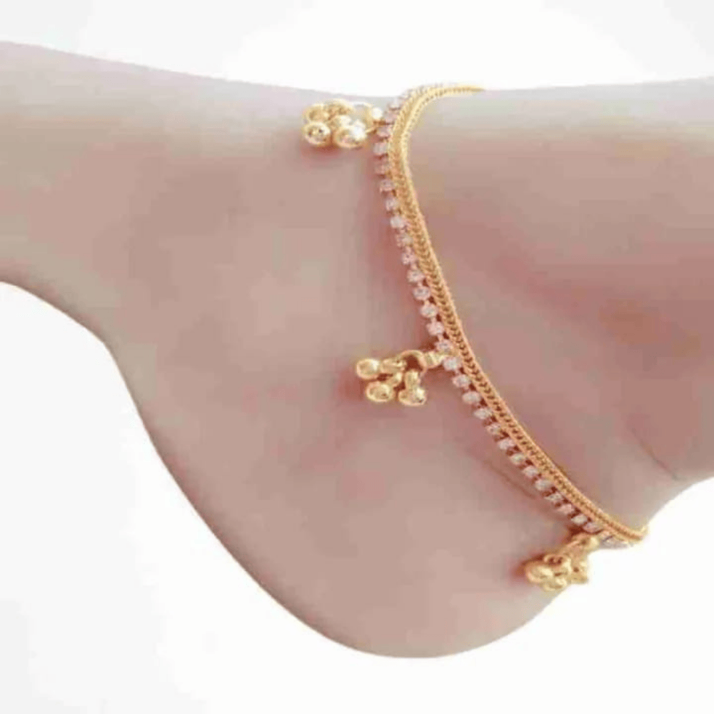 Side view of anklet worn on right leg showing elegant design