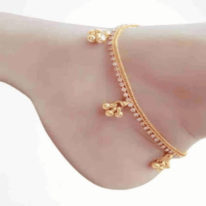 Side view of anklet worn on right leg showing elegant design