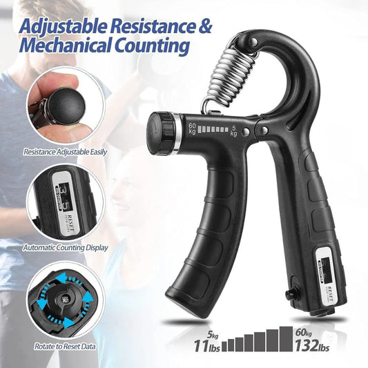 Adjustable Hand Grip Strengthener with Automatic Counter for Fitness