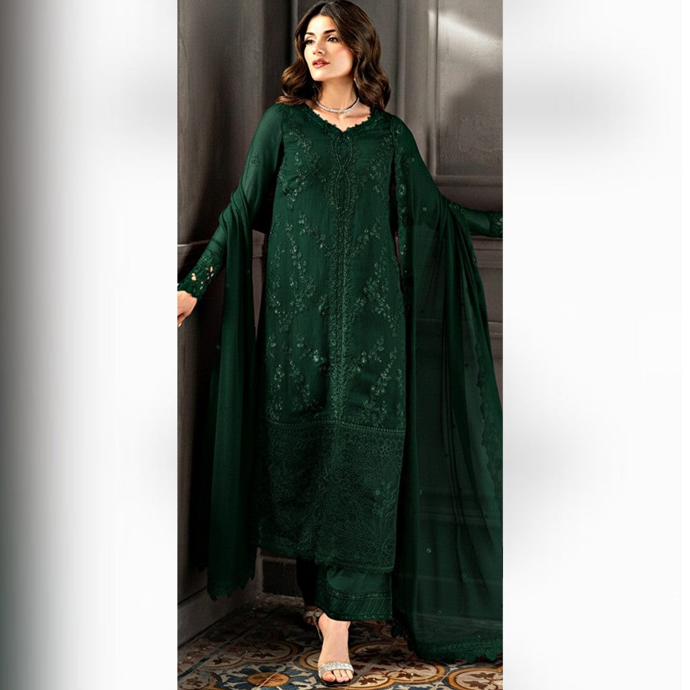Azure 3 Piece Unstitched Green Chiffon Suit with Heavy Embroidery – Model View