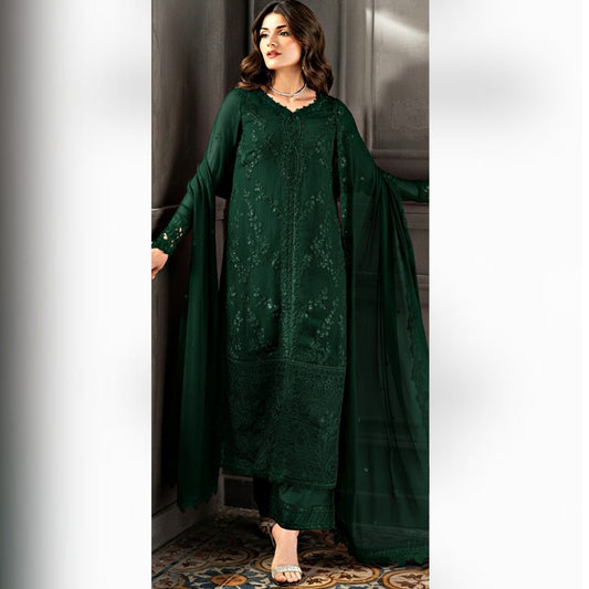 Azure 3 Piece Unstitched Green Chiffon Suit with Heavy Embroidery – Model View