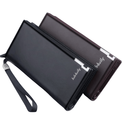 Front view of BAELLERRY wallets in black and brown colors