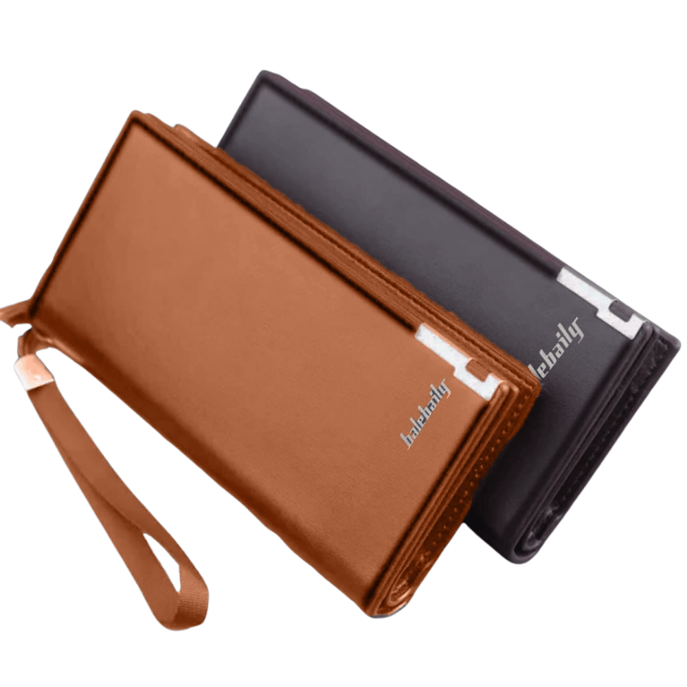 Alternate front view of BAELLERRY wallets in black and camel