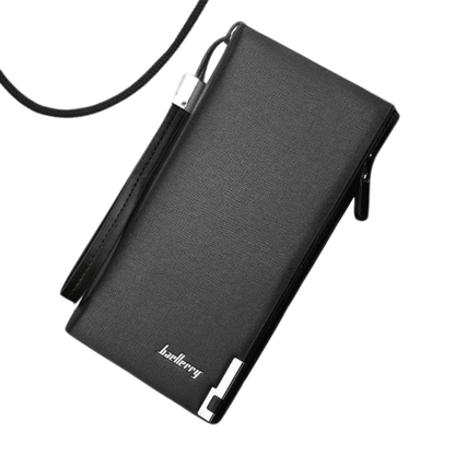 Close-up of BAELLERRY black wallet showing material quality and zipper detail