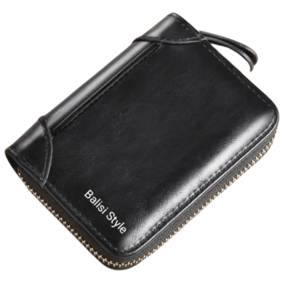 Alternate front view of black Balisi wallet