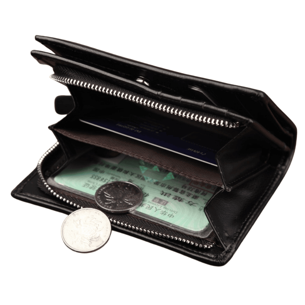 Inside view of Balisi wallet in black with compartments.