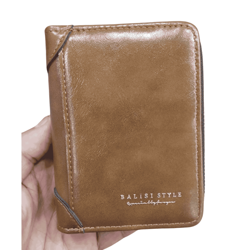 Front view of Balisi wallet in camel artificial leather