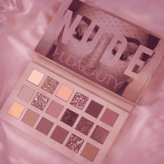 beautiful-colors of nude palette showing a mix of matte and shimmer eye shades