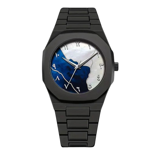 Black Arabic Aura Marble Dial Watch with Premium Gift Box