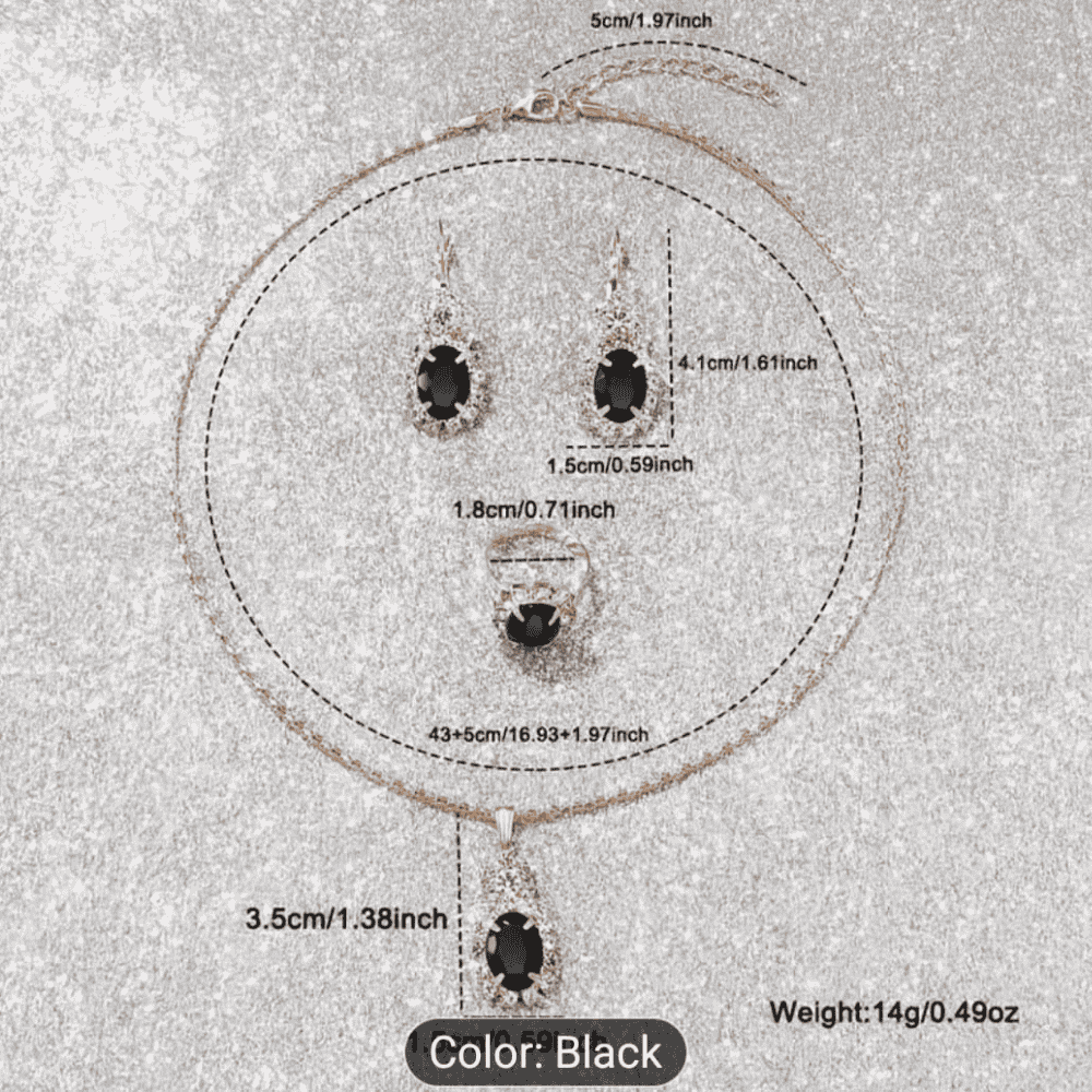 Top view showing dimensions of locket and earrings in inches