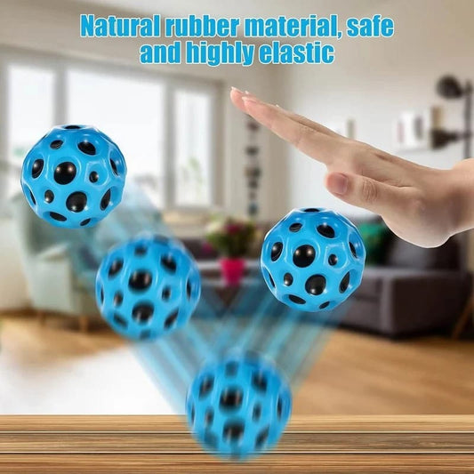 Front view of blue rubber bounce ball showcasing elasticity