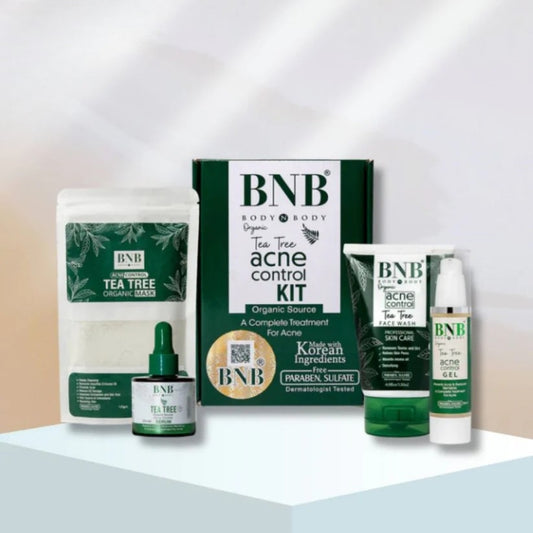 BNB Acne Control Kit with various skincare products on a gradient background