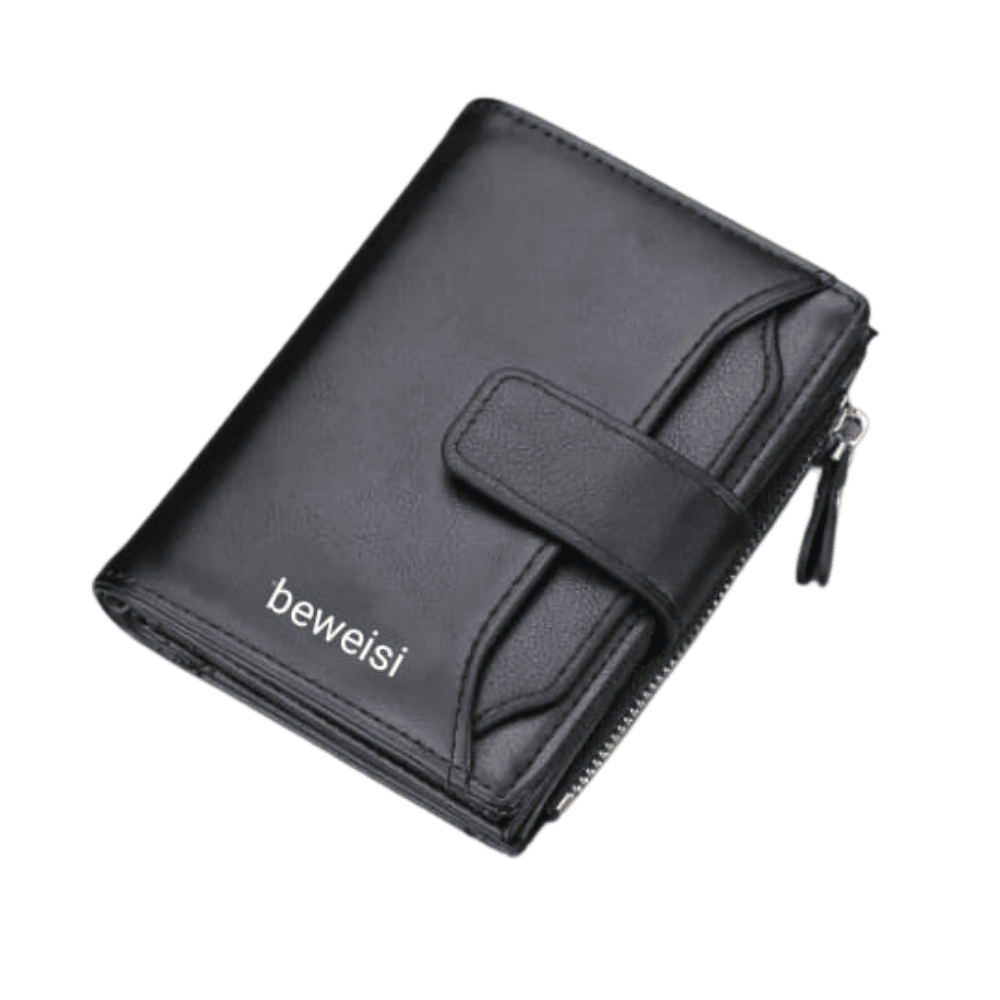 Front2 view of Boweisi black wallet showcasing design