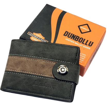 Black and brown leather wallet with a visible brand logo on a white background