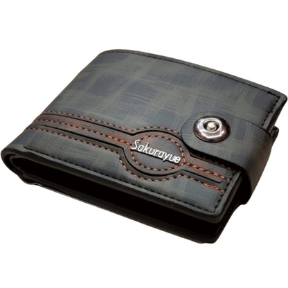 Black textured wallet with brown accents and 'Sakurayue' branding on a white background