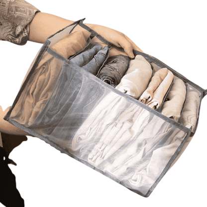 Side perspective of the foldable wardrobe clothes organizer