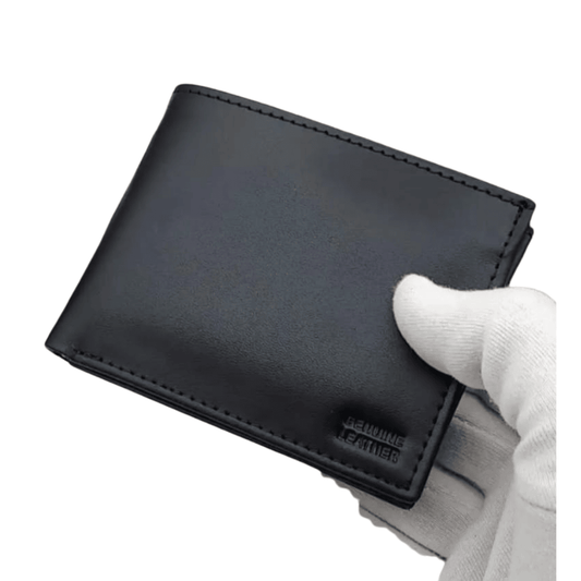 closeup-picture showing texture and stitching of the cow leather men's wallet
