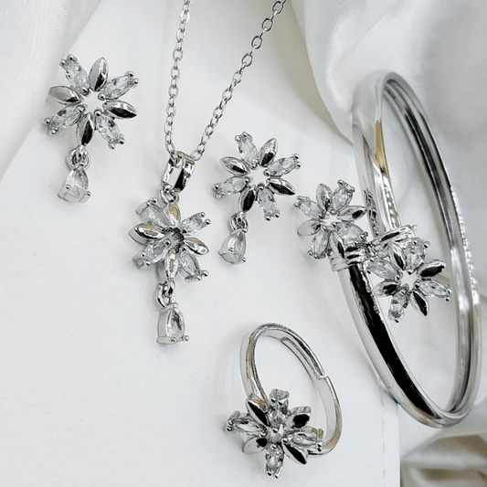 Locket Set with Ear Rings and Ring – Silver Finish