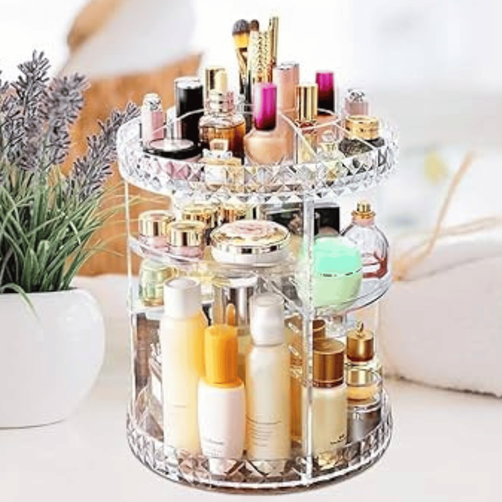 Close-up of 360° organizer showing compartments.