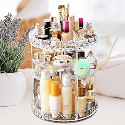 Close-up of 360° organizer showing compartments.