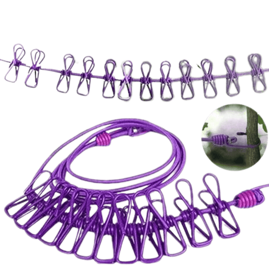 Close-up of a single clip on the clothesline, showcasing its design