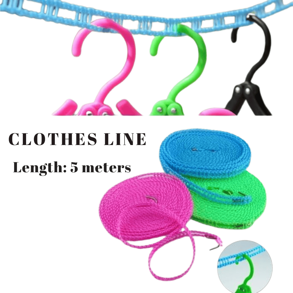 Top-side view displaying the clothesline in multiple colors
