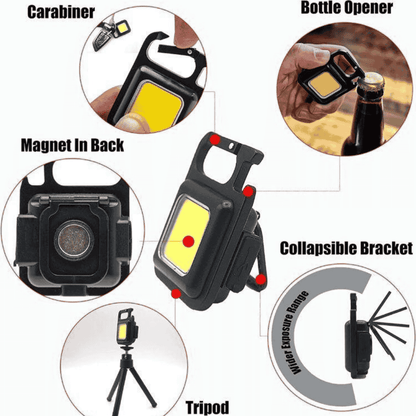 Features include USB charging, multiple modes, portability