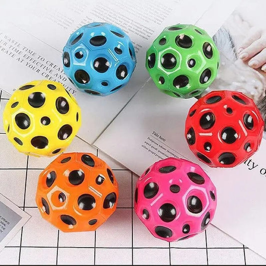 Top front shot showing multiple soft bouncing balls in various colors