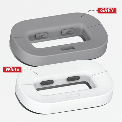 Gray and white electronic device on a white background with color labels.