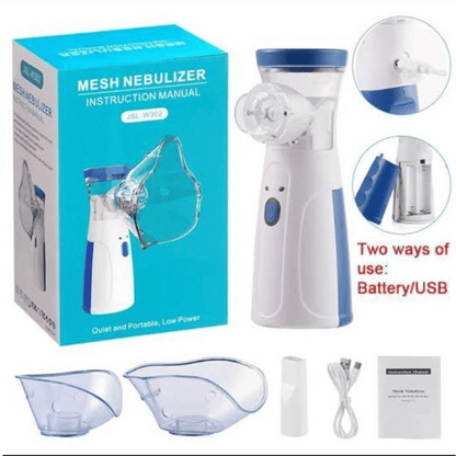 Mesh Nebulizer with packaging, attachments, and usage instructions.