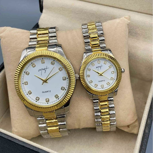 Golden and Silver Combination Couple Pair Watch with Gift Box