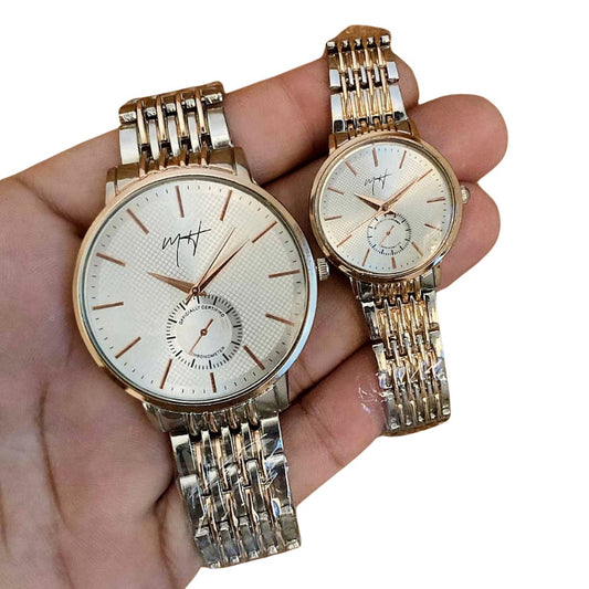 Golden Couple Pair Watch Set with Box for Him and Her