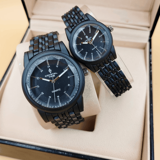 Main image displaying the black matte couple watch with a black dial.