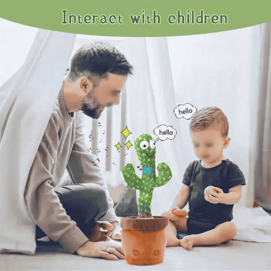 Dancing cactus toy interacting with baby